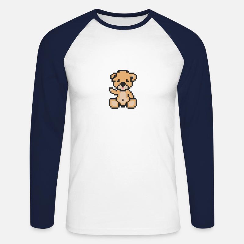 Pixel Bär Licht - Unisex Baseballshirt langarm - Weiß/Navy