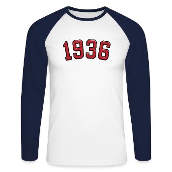 Sport year of birth 1936 - Unisex Long Sleeve Baseball T-Shirt - white/navy - Front - Nik (191cm)