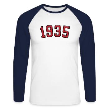 Année de naissance sport 1935 - T-shirt baseball manches longues Homme - blanc/marine - Devant - Nik (191cm)