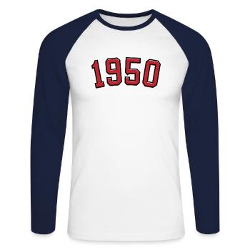 Year of birth sport 1950 - Unisex Long Sleeve Baseball T-Shirt - white/navy - Front - Nik (191cm)