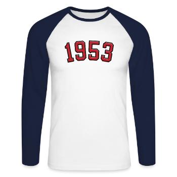 Sport year of birth 1953 - Unisex Long Sleeve Baseball T-Shirt - white/navy - Front - Nik (191cm)
