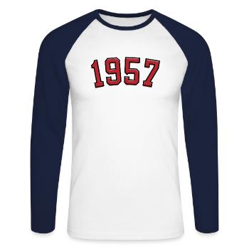 Sport Birth Year 1957 - Unisex Long Sleeve Baseball T-Shirt - white/navy - Front - Nik (191cm)