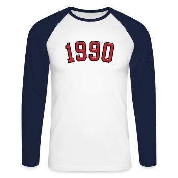 Year of birth sport 1990 - Unisex Long Sleeve Baseball T-Shirt - white/navy - Front - Nik (191cm)