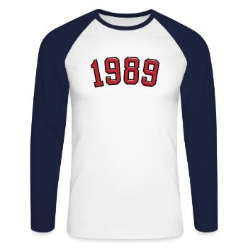 Année de naissance sport 1989 - T-shirt baseball manches longues Homme - blanc/marine - Devant - Nik (191cm)