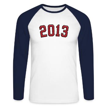 Sport Birth Year 2013 - Unisex Long Sleeve Baseball T-Shirt - white/navy - Front - Nik (191cm)