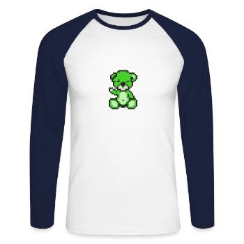 Pixel Bär Neongrün - Unisex Baseballshirt langarm - Weiß/Navy - Vorne - Nik (191cm)