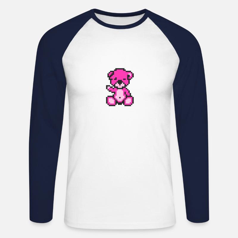 Pixel Bär Neon Magenta - Unisex Baseballshirt langarm - Weiß/Navy