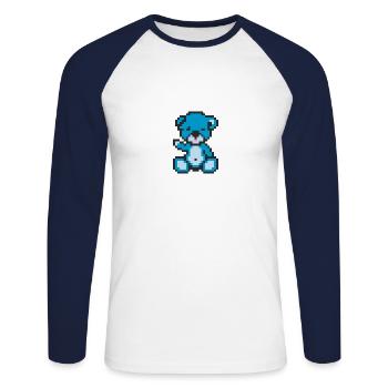 Pixelbär Neonblau - Unisex Baseballshirt langarm - Weiß/Navy - Vorne - Nik (191cm)