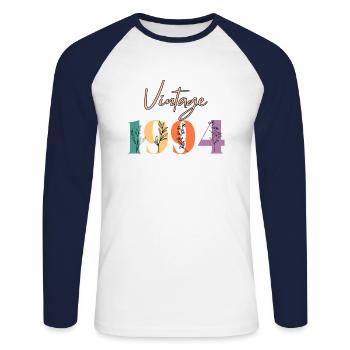 Vintage 1994 florale - T-shirt baseball manches longues Homme - blanc/marine - Devant - Nik (191cm)