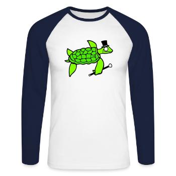 M. Tortue Sir Monocle Chapeau haut de forme Rich - T-shirt baseball manches longues Homme - blanc/marine - Devant - Nik (191cm)