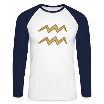 Aquarius Zodiac Symbol Two Tone Golden - Unisex Long Sleeve Baseball T-Shirt - white/navy - Front - Nik (191cm)