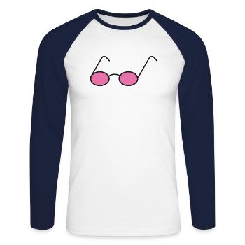 rosarote Brille Brillenträger positiv realistisch - Unisex Baseballshirt langarm - Weiß/Navy - Vorne - Nik (191cm)