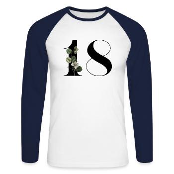 Numéro 18 floral vert -18e anniversaire floral - T-shirt baseball manches longues Homme - blanc/marine - Devant - Nik (191cm)