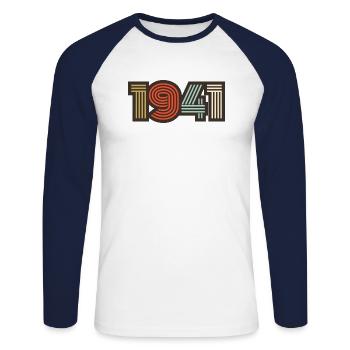 1941 rétro vintage - T-shirt baseball manches longues Homme - blanc/marine - Devant - Nik (191cm)