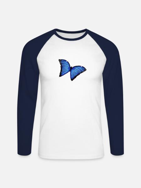 Blue ButterflyLove - Unisex Long Sleeve Baseball T-Shirt - white/navy