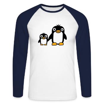 2 Penguins Dad Mom Child Baby Hands Holding Cute - Unisex Long Sleeve Baseball T-Shirt - white/navy - Front - Nik (191cm)