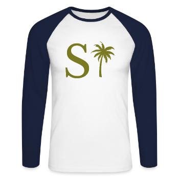 Lettre s vert Palm - T-shirt baseball manches longues Homme - blanc/marine - Devant - Nik (191cm)