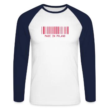 Fabriqué en Pologne - Pologne - Pologne - Code-barres - Dash - T-shirt baseball manches longues Homme - blanc/marine - Devant - Nik (191cm)