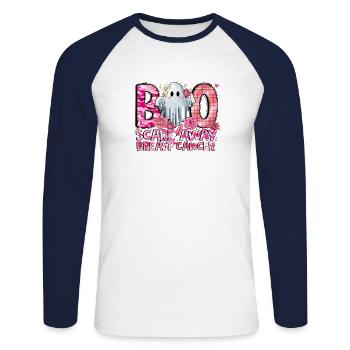 Boo Scare Away Cancer du sein - T-shirt baseball manches longues Homme - blanc/marine - Devant - Nik (191cm)