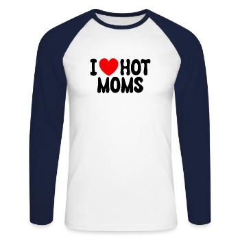 J'aime les mamans chaudes - T-shirt baseball manches longues Homme - blanc/marine - Devant - Nik (191cm)