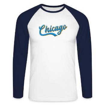 Design cool de Chicago - T-shirt baseball manches longues Homme - blanc/marine - Devant - Nik (191cm)