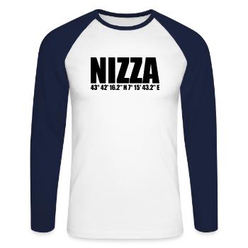 Nizza Koordinaten - Unisex Baseballshirt langarm - Weiß/Navy - Vorne - Nik (191cm)