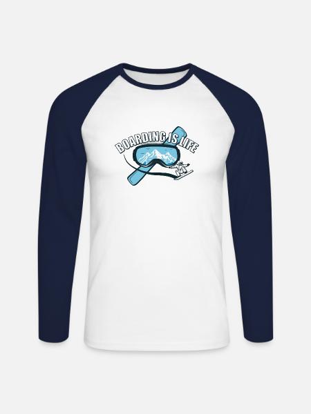Boarding is Life - Snowboard - Unisex Baseballshirt langarm - Weiß/Navy