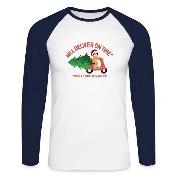 Sloth Will Deliver Christmas Tree On Time - Unisex Long Sleeve Baseball T-Shirt - white/navy - Front - Nik (191cm)