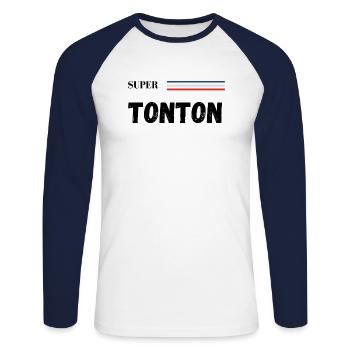 super tonton - t-shirt assorti - T-shirt baseball manches longues Homme - blanc/marine - Devant - Nik (191cm)