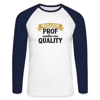 Bester Lehrer - Unisex Baseballshirt langarm - Weiß/Navy - Vorne - Nik (191cm)