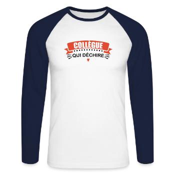 Kollege, der rockt - Unisex Baseballshirt langarm - Weiß/Navy - Vorne - Nik (191cm)
