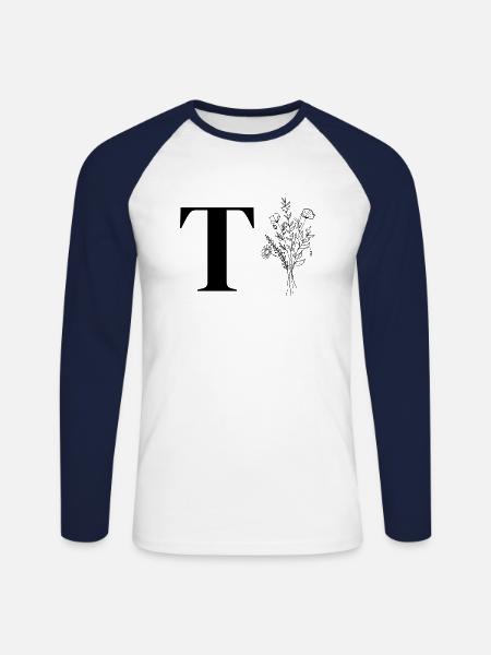 Minimalistisches Blumenmuster - Unisex Baseballshirt langarm - Weiß/Navy