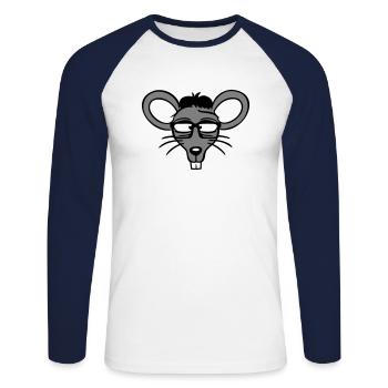 Maus Nerd Geek Hornbrille Schlau Intelligent Freak - Unisex Baseballshirt langarm - Weiß/Navy - Vorne - Nik (191cm)