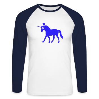 Einhorn Sir Gentleman Mr. reich Monokel Zylinder - Unisex Baseballshirt langarm - Weiß/Navy - Vorne - Nik (191cm)