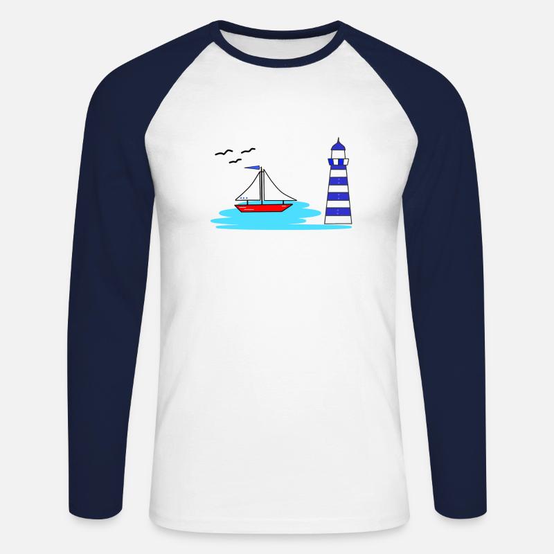 Leuchtturm boot - Unisex Baseballshirt langarm - Weiß/Navy