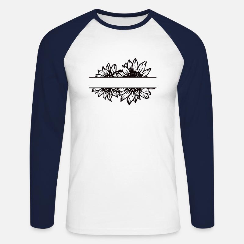 Doppel Sonnenblume split schwarz - Unisex Baseballshirt langarm - Weiß/Navy