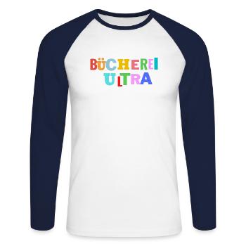 Bücherei Fan Ultra - Unisex Baseballshirt langarm - Weiß/Navy - Vorne - Nik (191cm)