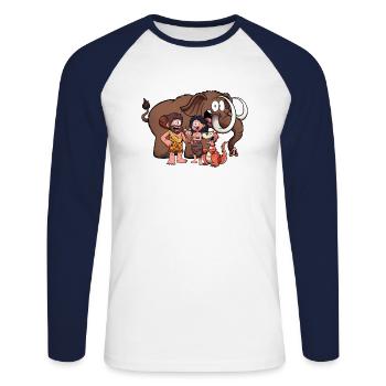 Familie Höhlenmenschen - Unisex Baseballshirt langarm - Weiß/Navy - Vorne - Nik (191cm)