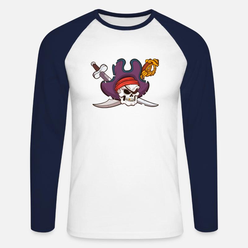 Piratenschädel - Unisex Baseballshirt langarm - Weiß/Navy