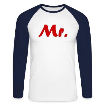 Mr - Unisex Long Sleeve Baseball T-Shirt - white/navy - Front - Nik (191cm)
