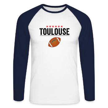 Toulouse Rugby 6 Stars Sport Pride - Unisex Long Sleeve Baseball T-Shirt - white/navy - Front - Nik (191cm)