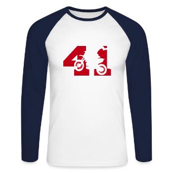 Moto 41 motard - T-shirt baseball manches longues Homme - blanc/marine - Devant - Nik (191cm)