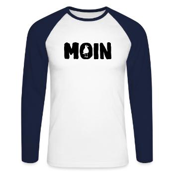 Idée cadeau Moin - T-shirt baseball manches longues Homme - blanc/marine - Devant - Nik (191cm)