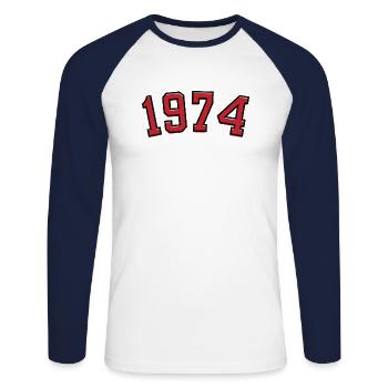 Année de naissance sport 1974 - T-shirt baseball manches longues Homme - blanc/marine - Devant - Nik (191cm)