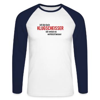 Ich bin kein Klugscheisser - Besserwisser - Unisex Baseballshirt langarm - Weiß/Navy - Vorne - Nik (191cm)