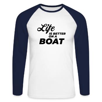 life is better on a boat captian - Unisex Baseballshirt langarm - Weiß/Navy - Vorne - Nik (191cm)