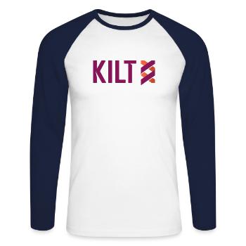 KILT Crypto Credentials for Web 3.0 Blockchain BTC - T-shirt baseball manches longues Homme - blanc/marine - Devant - Nik (191cm)