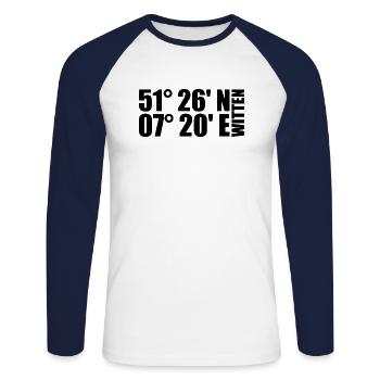Coordonnées de Witten - T-shirt baseball manches longues Homme - blanc/marine - Devant - Nik (191cm)