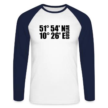 Coordonnées de Goslar - T-shirt baseball manches longues Homme - blanc/marine - Devant - Nik (191cm)