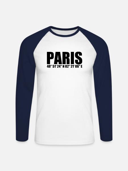 Paris Coordinates - Unisex Long Sleeve Baseball T-Shirt - white/navy